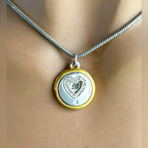 Brighton Just B Heart Two Tone Pendant Necklace.  Silver Plated Be Happy.
